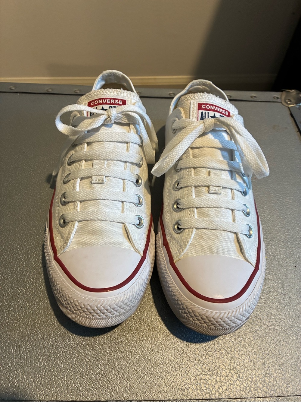 Converse White Low Top Canvas Sneakers with Red Trim